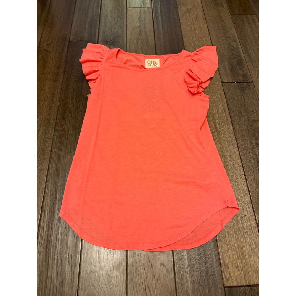 Chaser Flutter Sleeve Top Womens Small Sunset Coral Ruffle Crew Neck CW7731-SNST